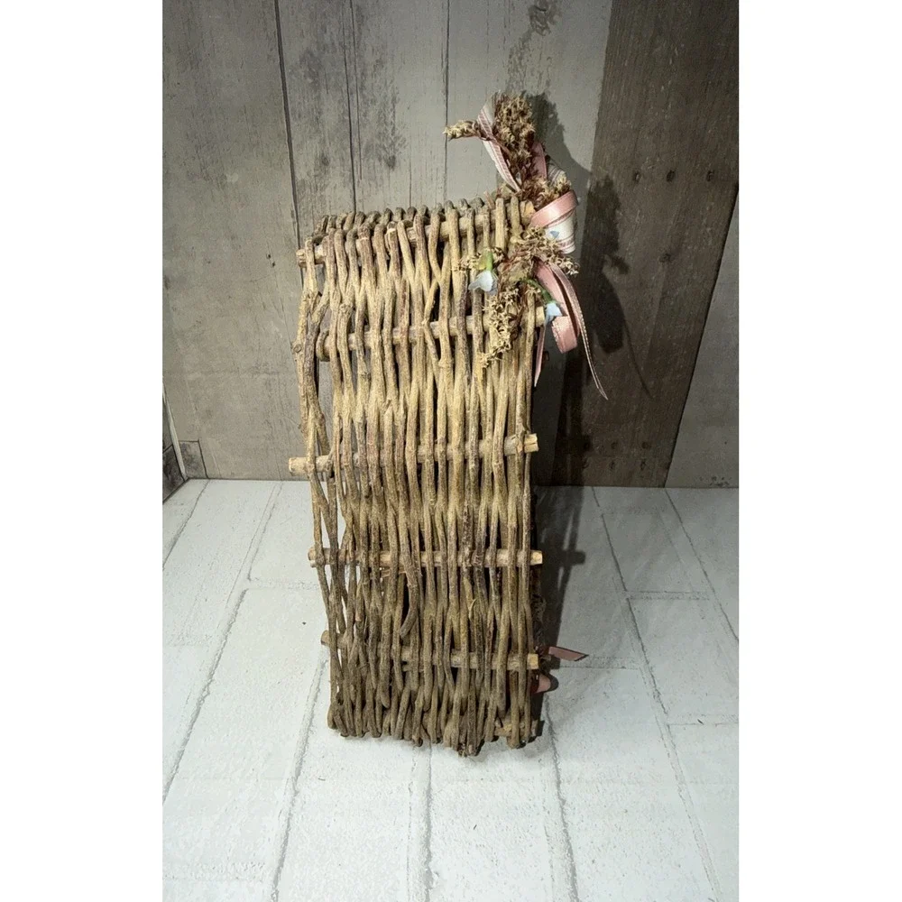 Twig Heart Wreath Primitive Rustic Country Cottage Pink Floral Basket Wall Decor